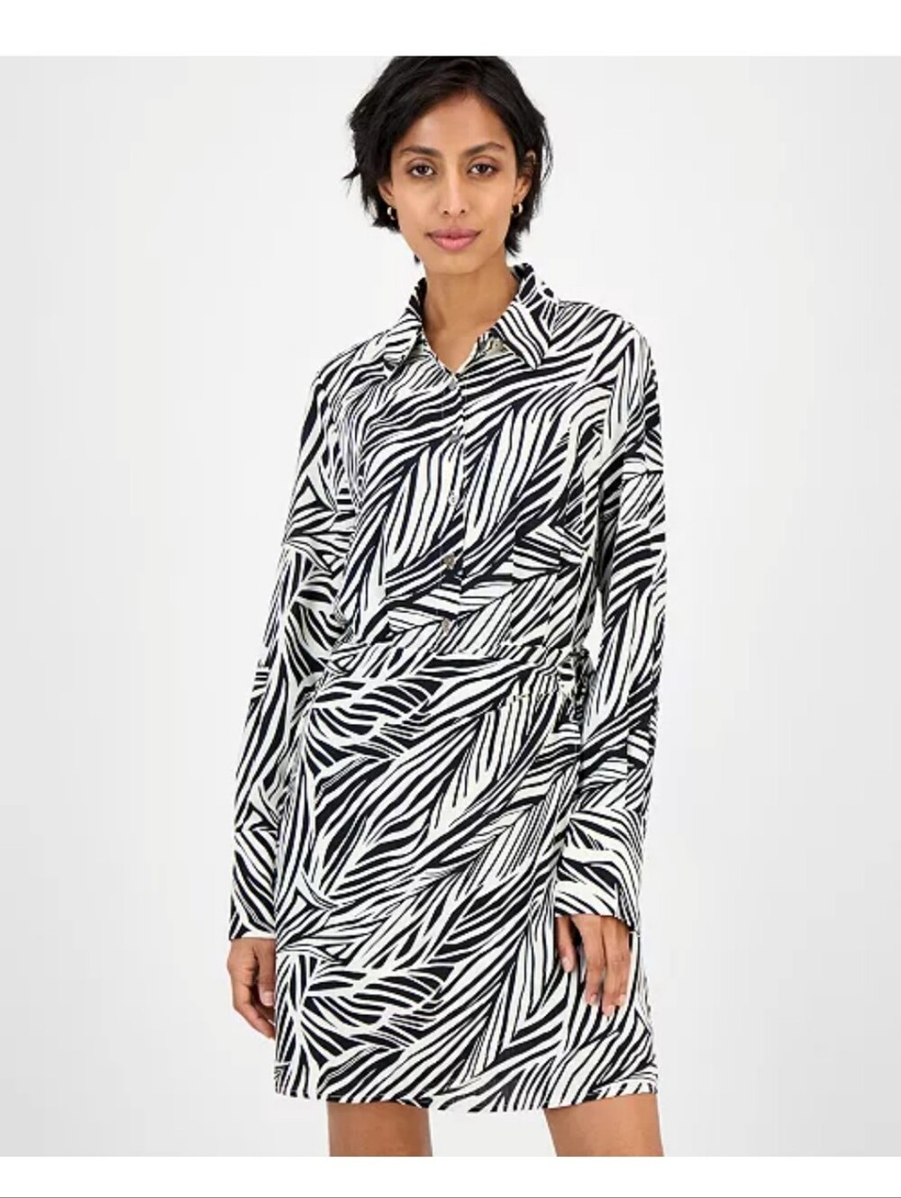 Sam Edelman NWT $138 Size 14 Black White Palm Print Wrap Shirt Dress Belted